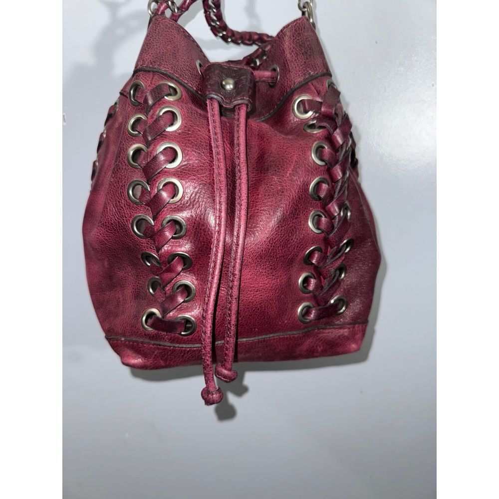 Patricia Nash Martina crossbody drawstring bag grommets and lacing burgundy‎ red - Picture 4 of 12